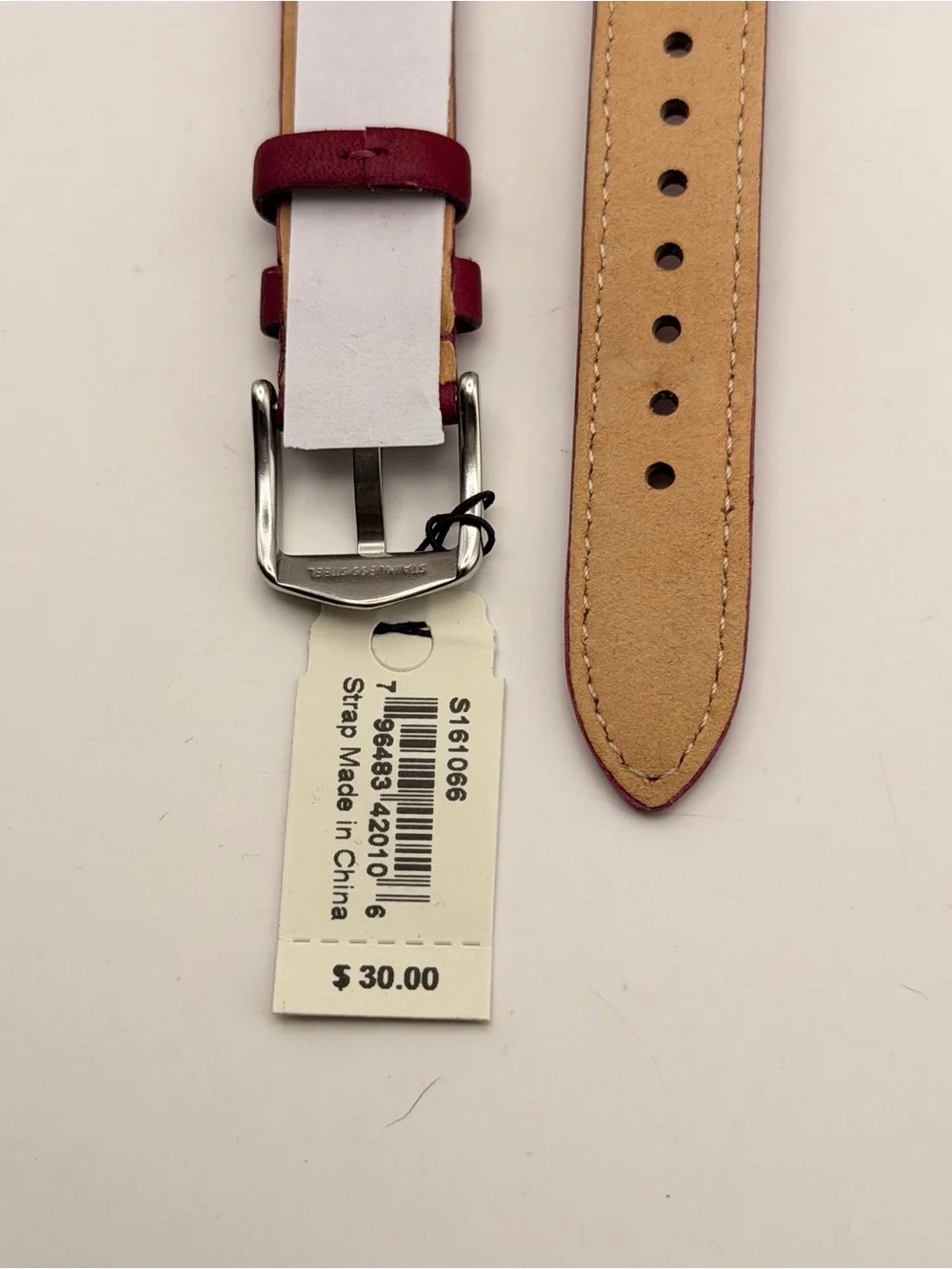 Fossil OEM Leather Band, New, 16mm, silver accent, Genuine Leather
